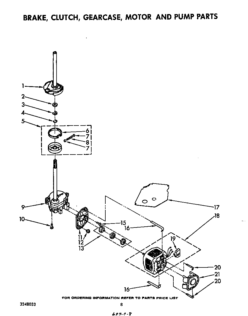 Whirlpool LA5430XSW0 brake, clutch, gearcase, motor and pump diagram