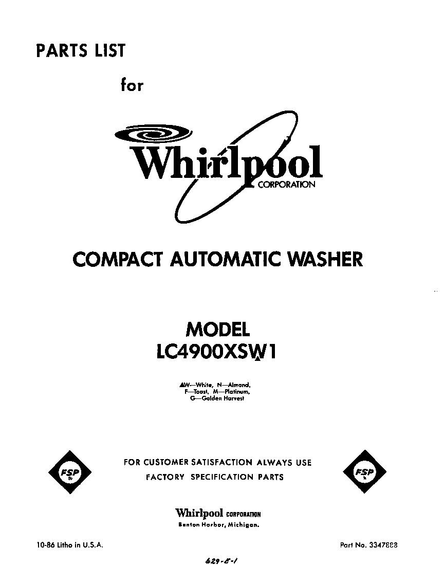 Whirlpool LC4900XSW1 front cover diagram