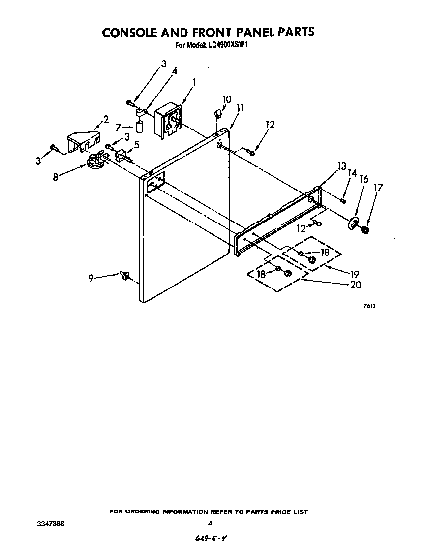 Whirlpool LC4900XSW1 console and front panel diagram
