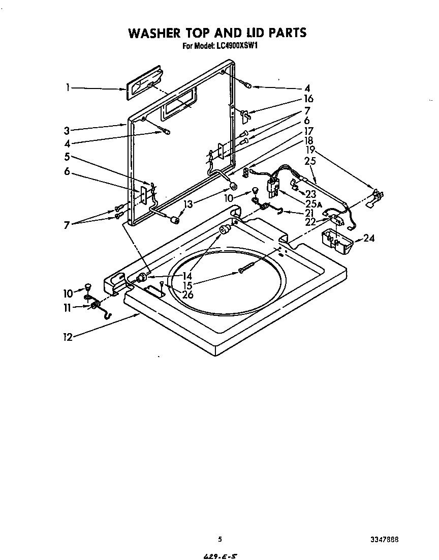 Whirlpool LC4900XSW1 washer top and lid diagram