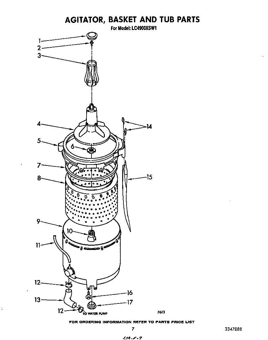 Whirlpool LC4900XSW1 agitator, basket and tub diagram