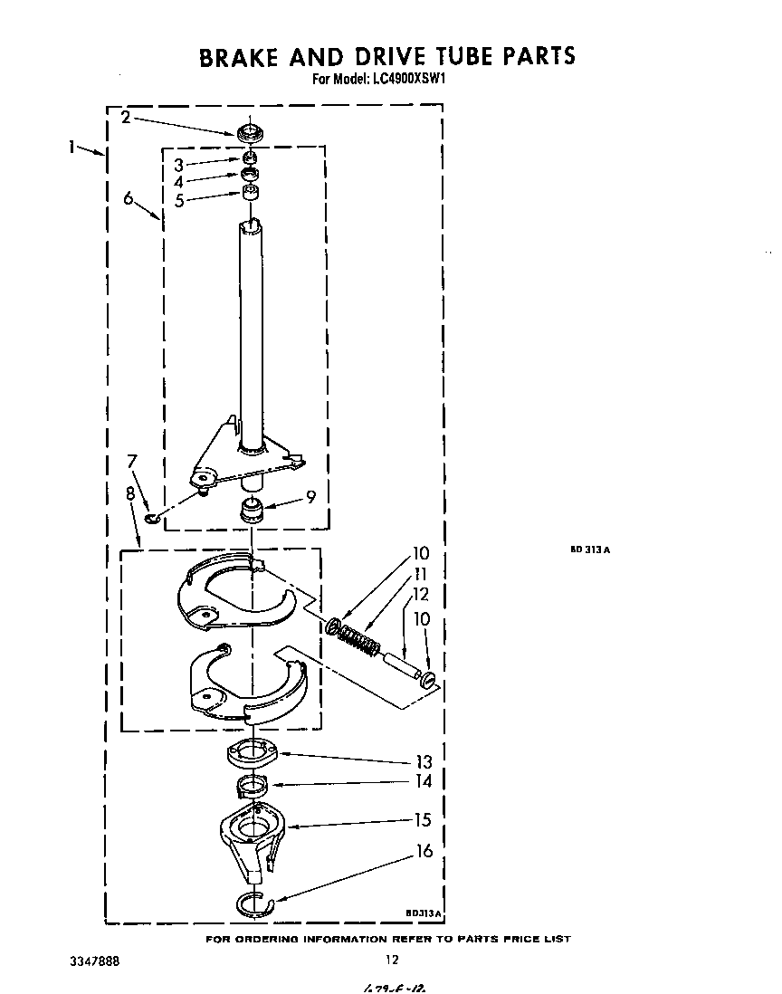 Whirlpool LC4900XSW1 brake and drive tube diagram