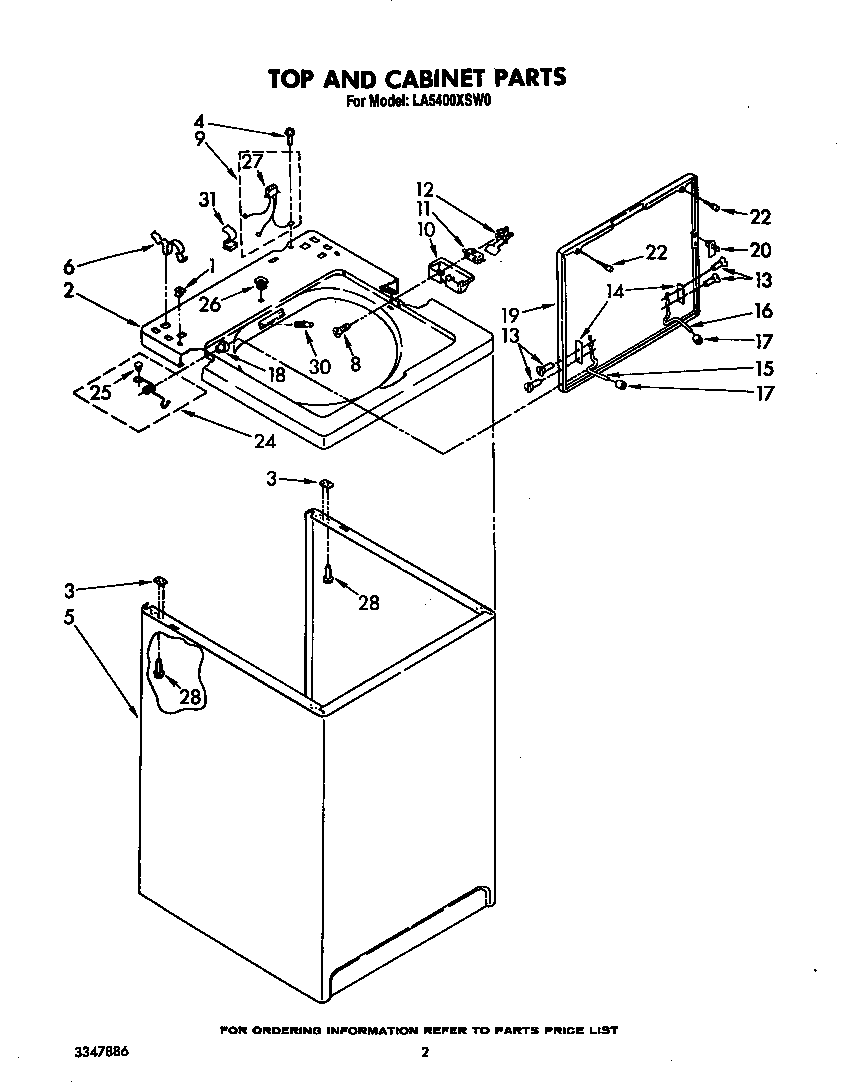 Whirlpool LA5400XSW0 top and cabinet diagram