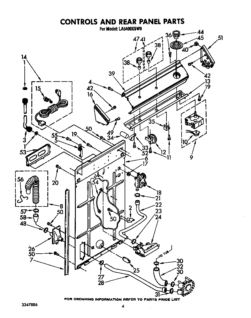 Whirlpool LA5400XSW0 controls and rear panel diagram