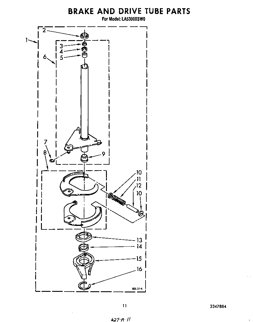 Whirlpool LA5300XSW0 brake and drive tube diagram