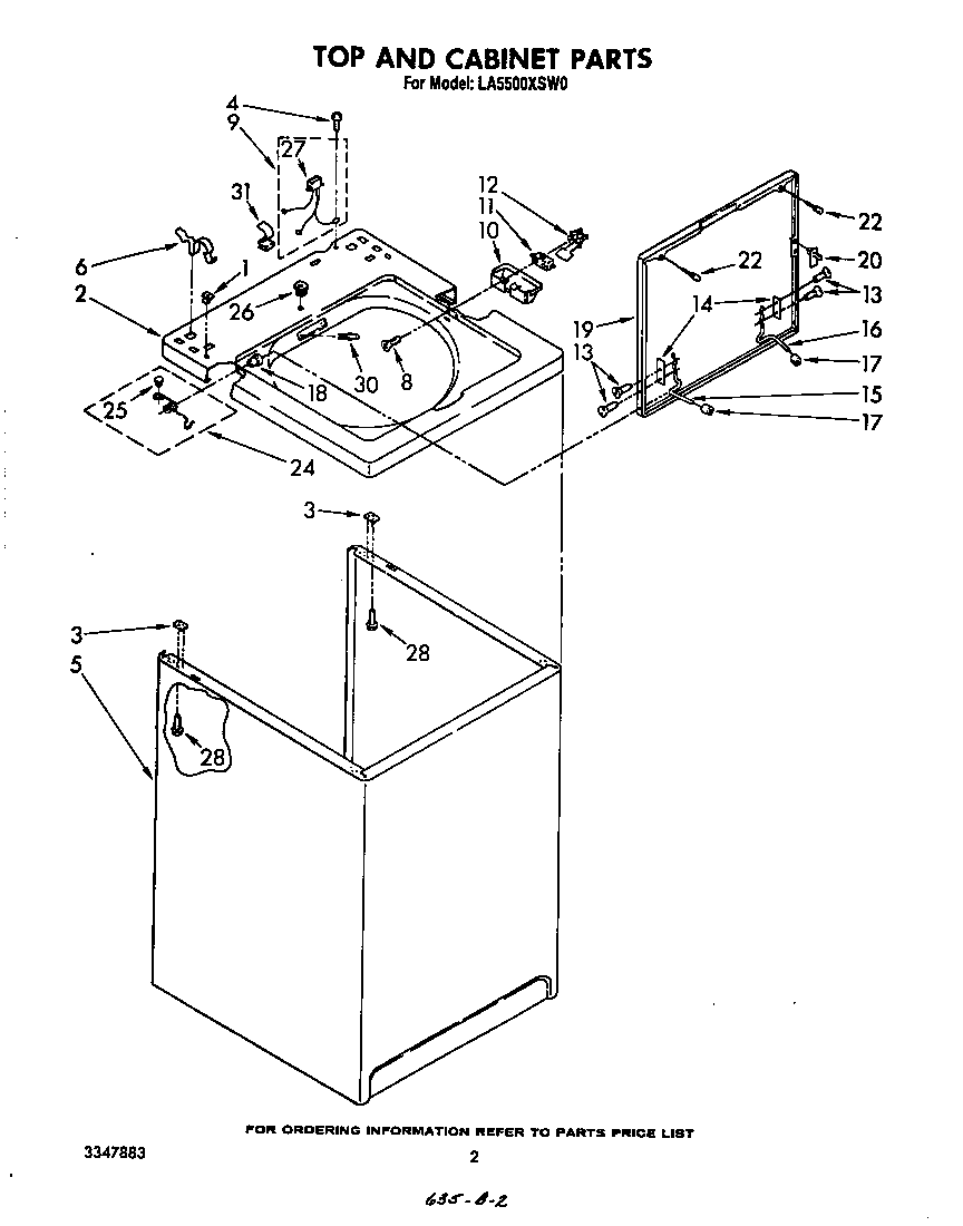 Whirlpool LA5500XSW0 top and cabinet diagram
