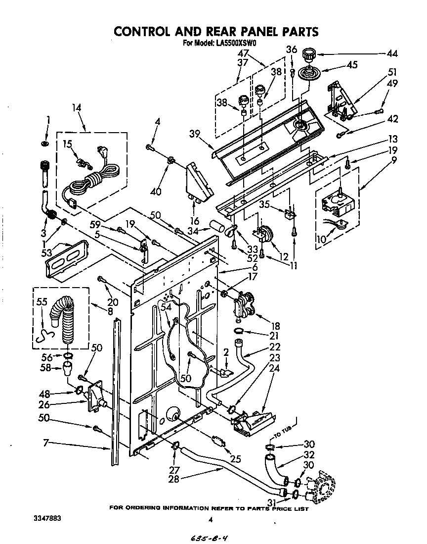 Whirlpool LA5500XSW0 control and rear panel diagram