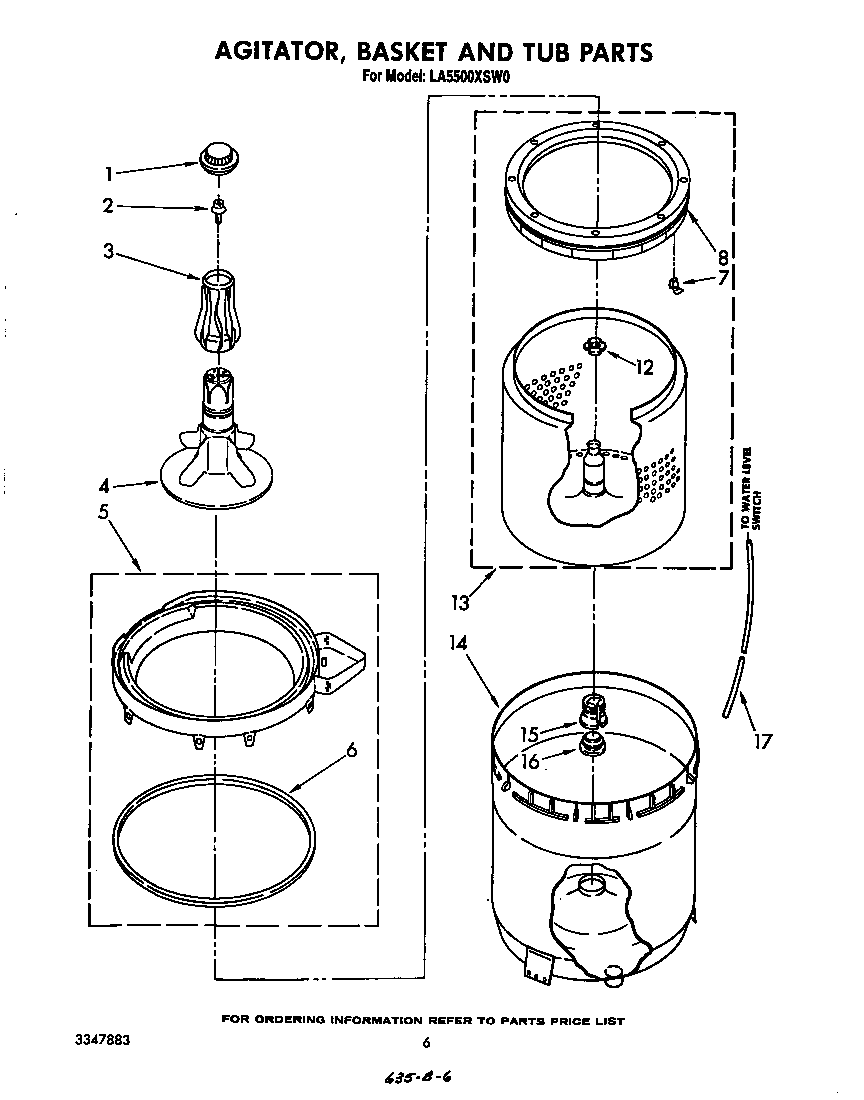 Whirlpool LA5500XSW0 agitator, basket and tub diagram