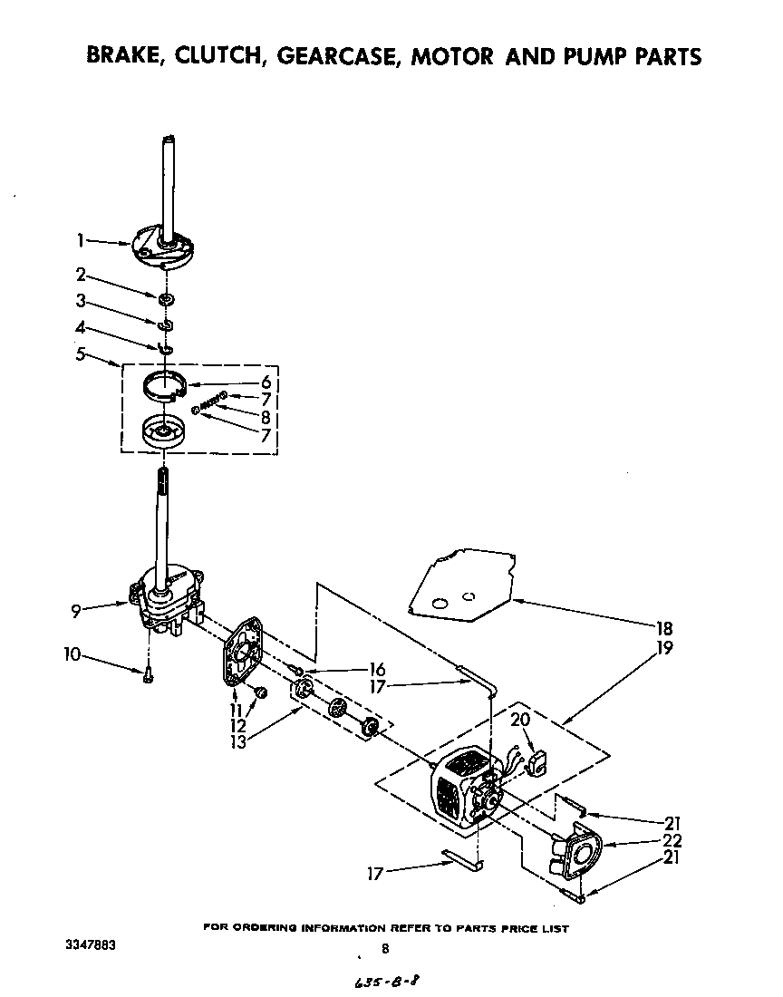 Whirlpool LA5500XSW0 brake, clutch,gearcase, motor and pump diagram