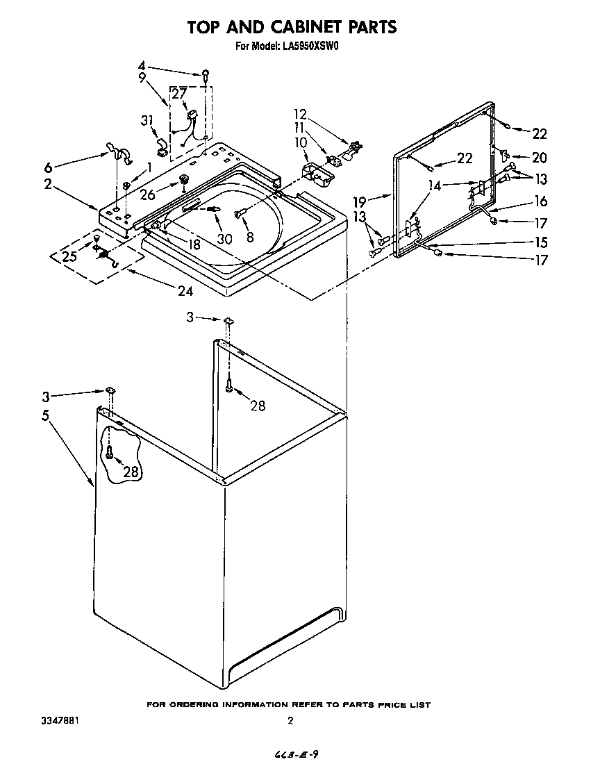 Whirlpool LA5950XSW0 top and cabinet diagram