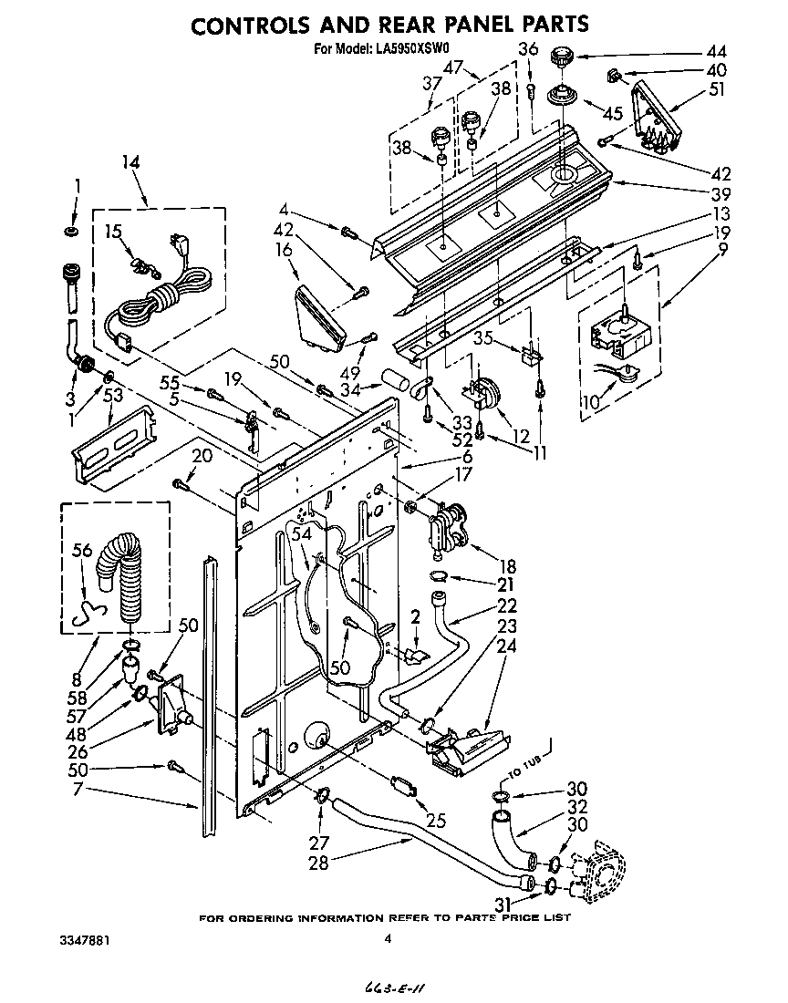 Whirlpool LA5950XSW0 controls and rear panel diagram