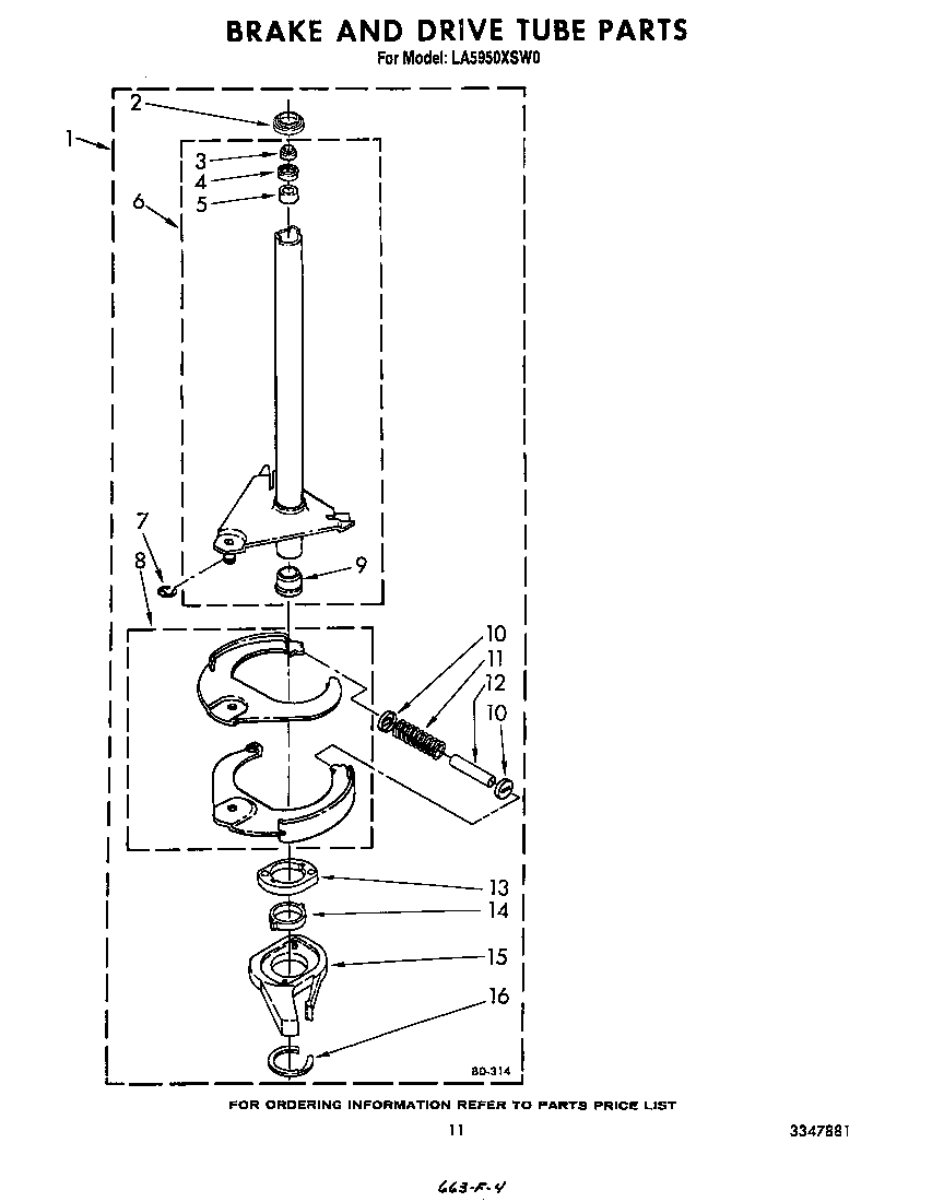 Whirlpool LA5950XSW0 brake and drive tube diagram