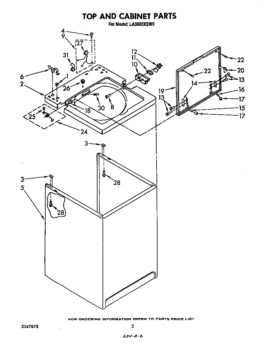 Whirlpool LA3800XSW0 top and cabinet diagram