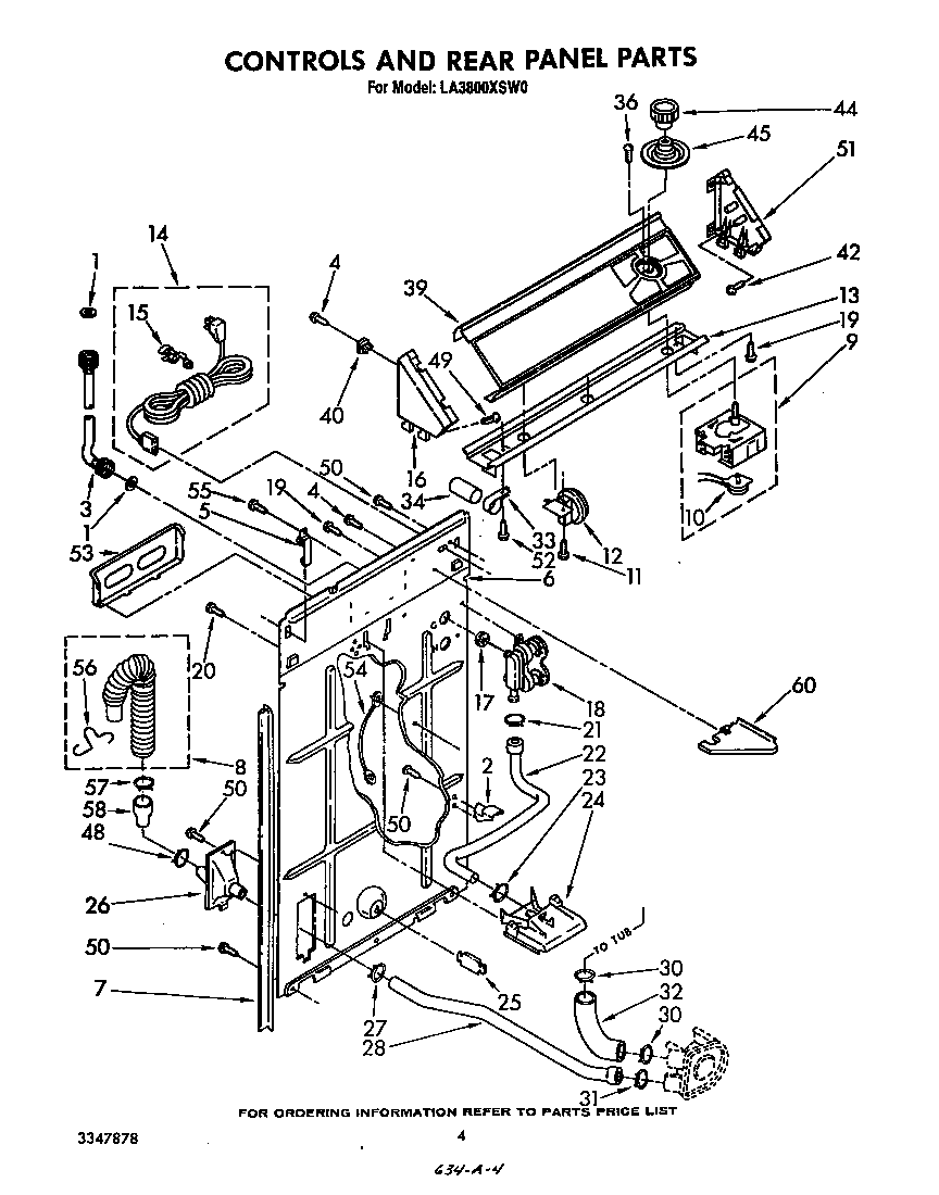 Whirlpool LA3800XSW0 controls and rear panel diagram