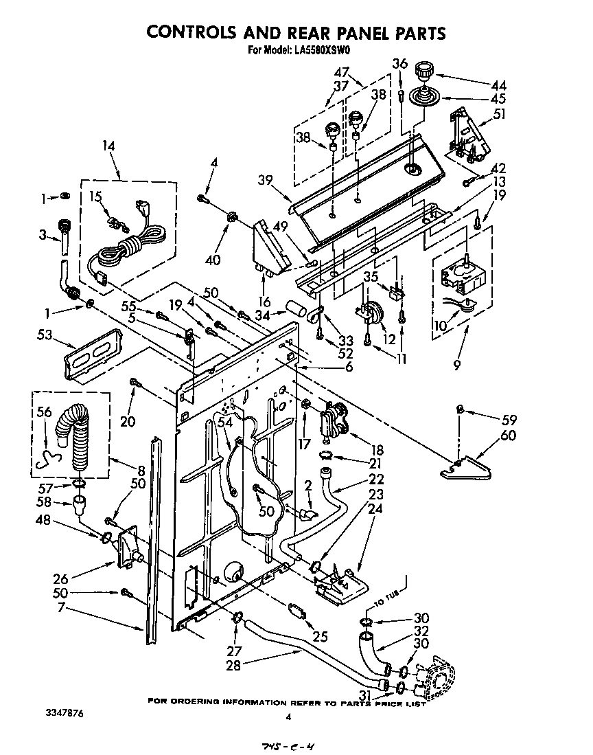 Whirlpool LA5580XSW0 controls and rear panel diagram