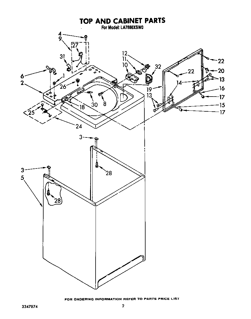 Whirlpool LA7680XSW0 top and cabinet diagram