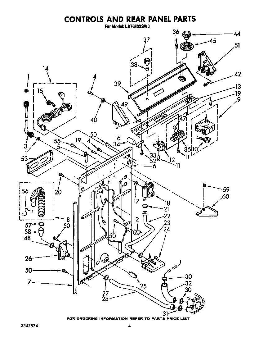 Whirlpool LA7680XSW0 controls and rear panel diagram