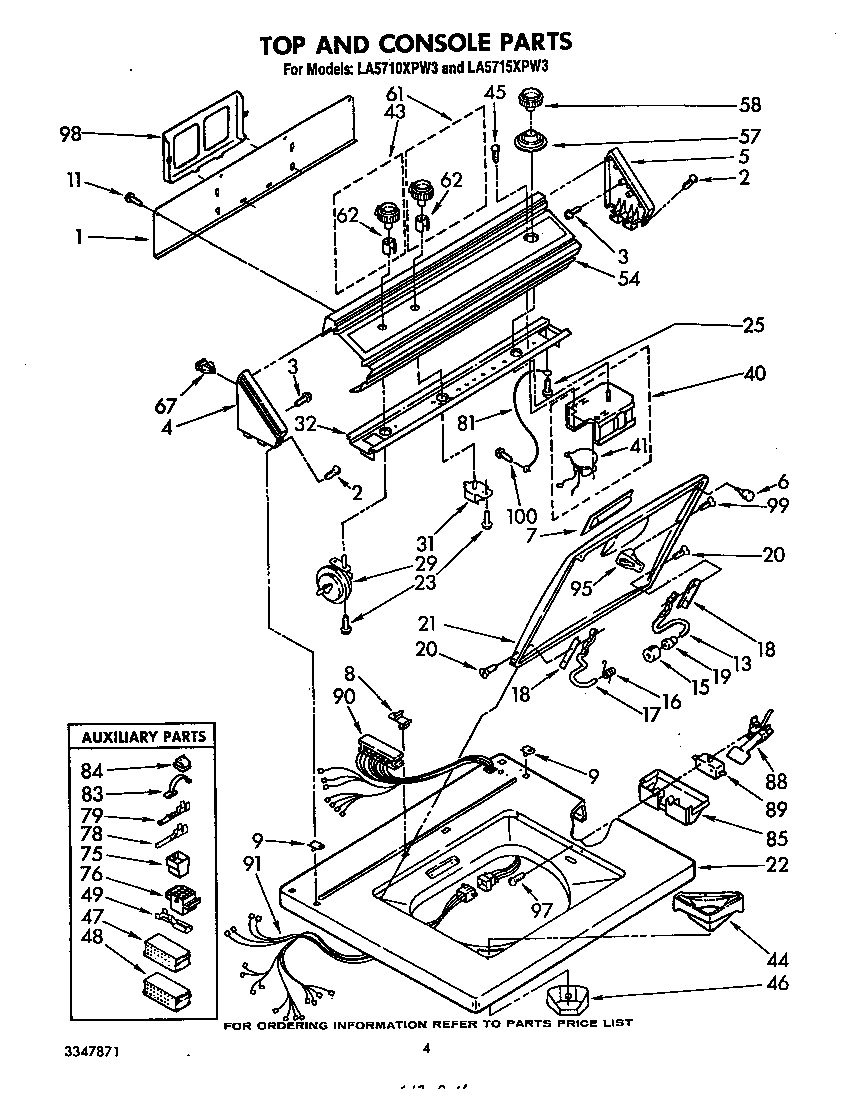 Whirlpool LA5710XPW3 top and console diagram