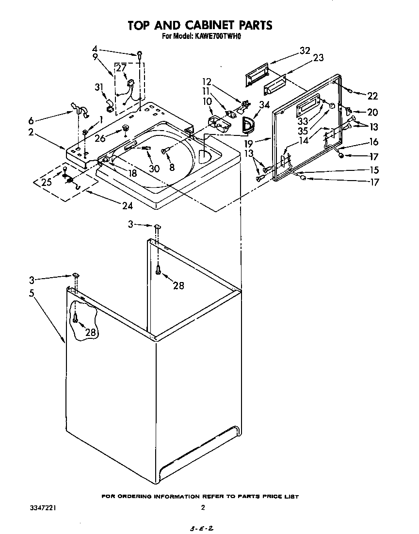 KitchenAid KAWE700TWH0 top and cabinet diagram