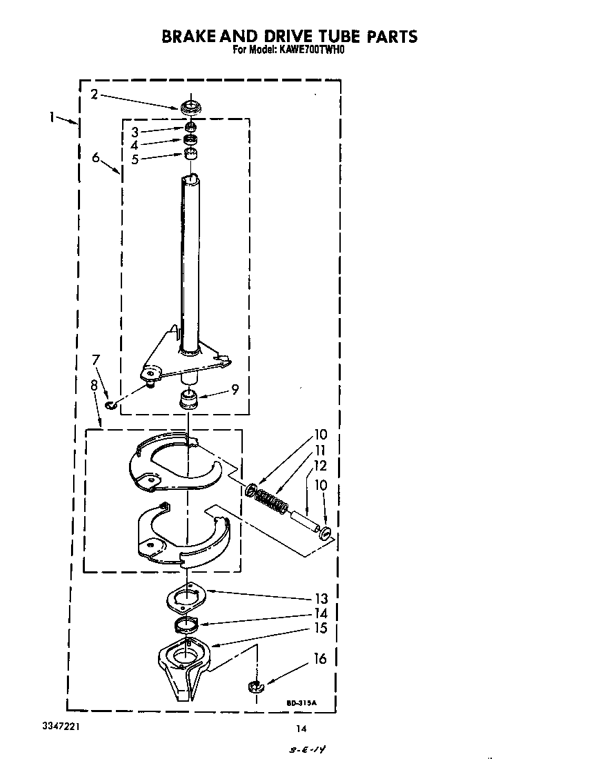 KitchenAid KAWE700TWH0 brake and drive tube diagram