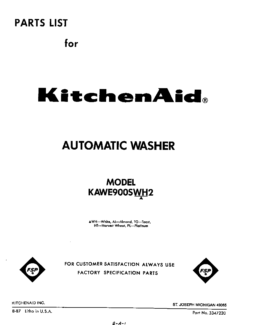 KitchenAid KAWE900SWH2 front cover diagram