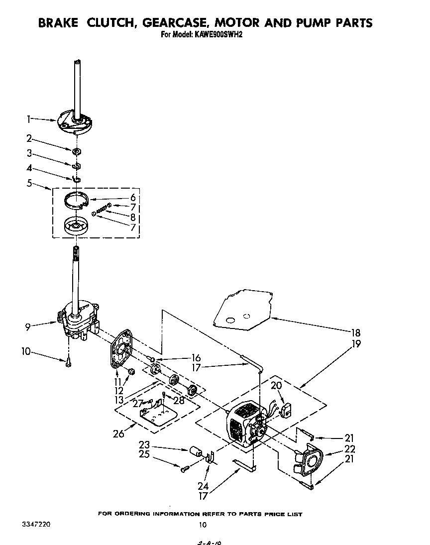 KitchenAid KAWE900SWH2 brake clutch, gearcase, motor and pump diagram