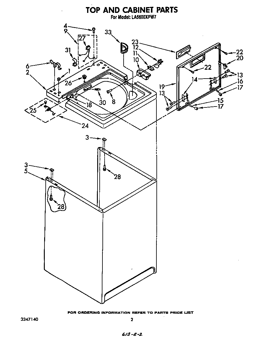 Whirlpool LA5600XPW7 top and cabinet diagram