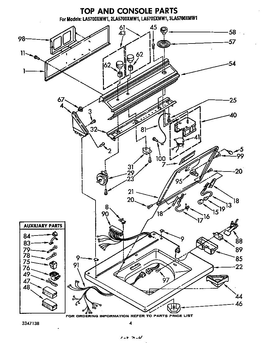 Whirlpool 2LA5700XMW1 top and console diagram