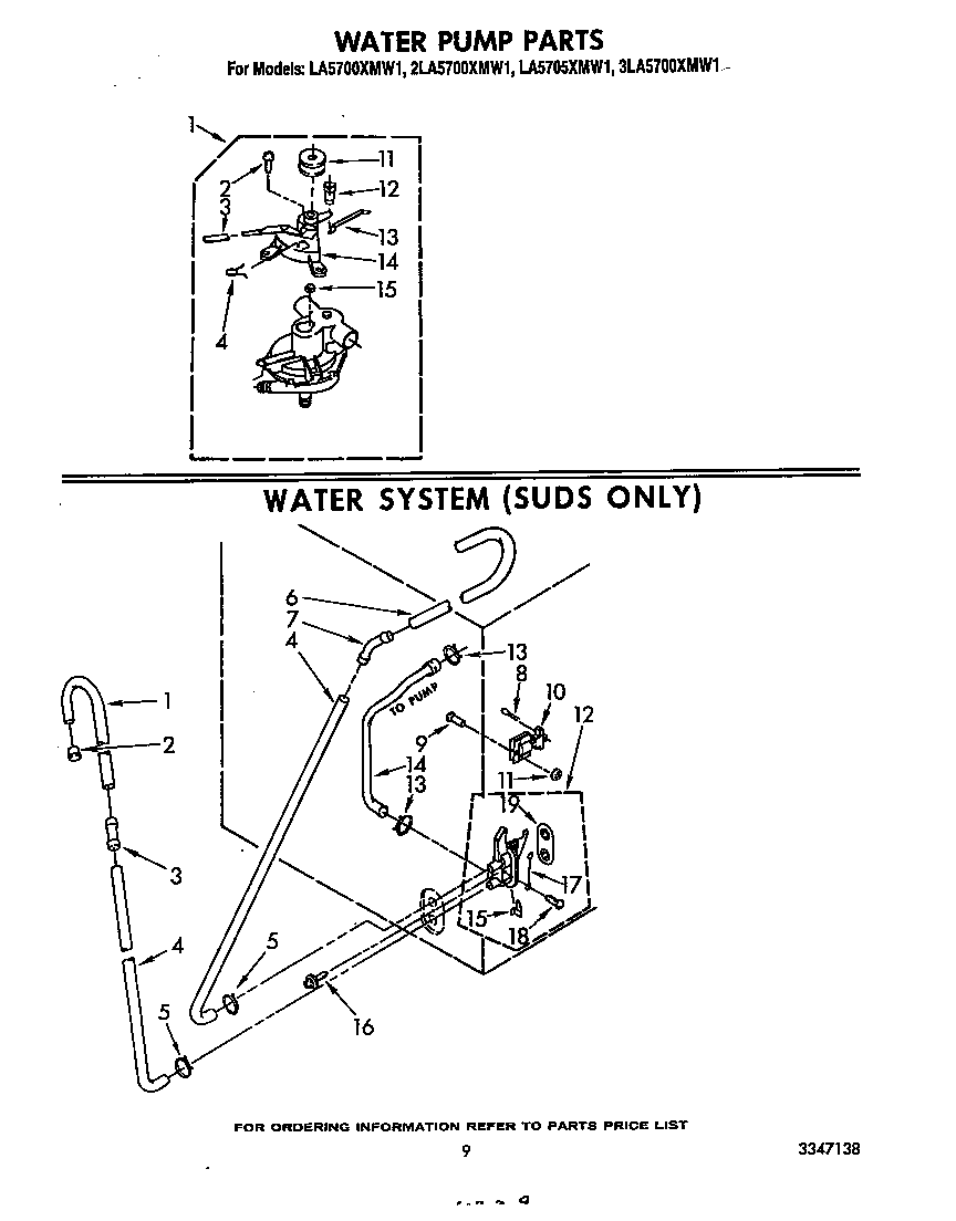 Whirlpool 2LA5700XMW1 water pump diagram
