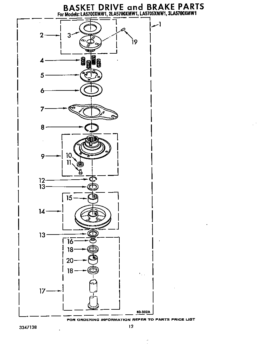 Whirlpool 2LA5700XMW1 basket drive and brake diagram
