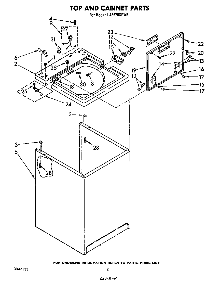 Whirlpool LA5570XPW5 top and cabinet diagram