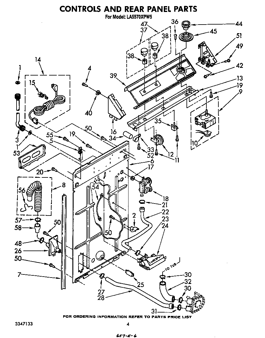 Whirlpool LA5570XPW5 controls and rear panel diagram