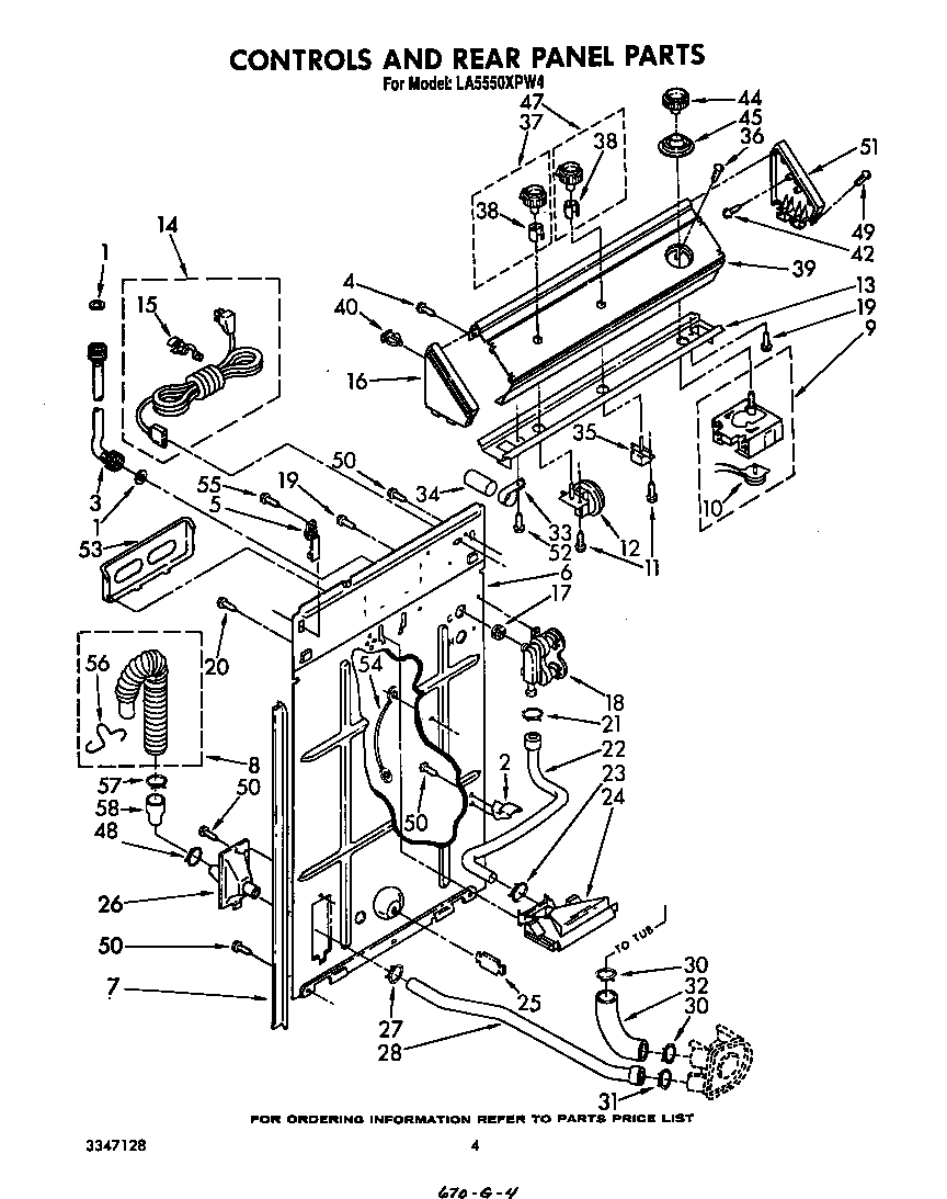 Whirlpool LA5550XPW4 controls and rear panel diagram