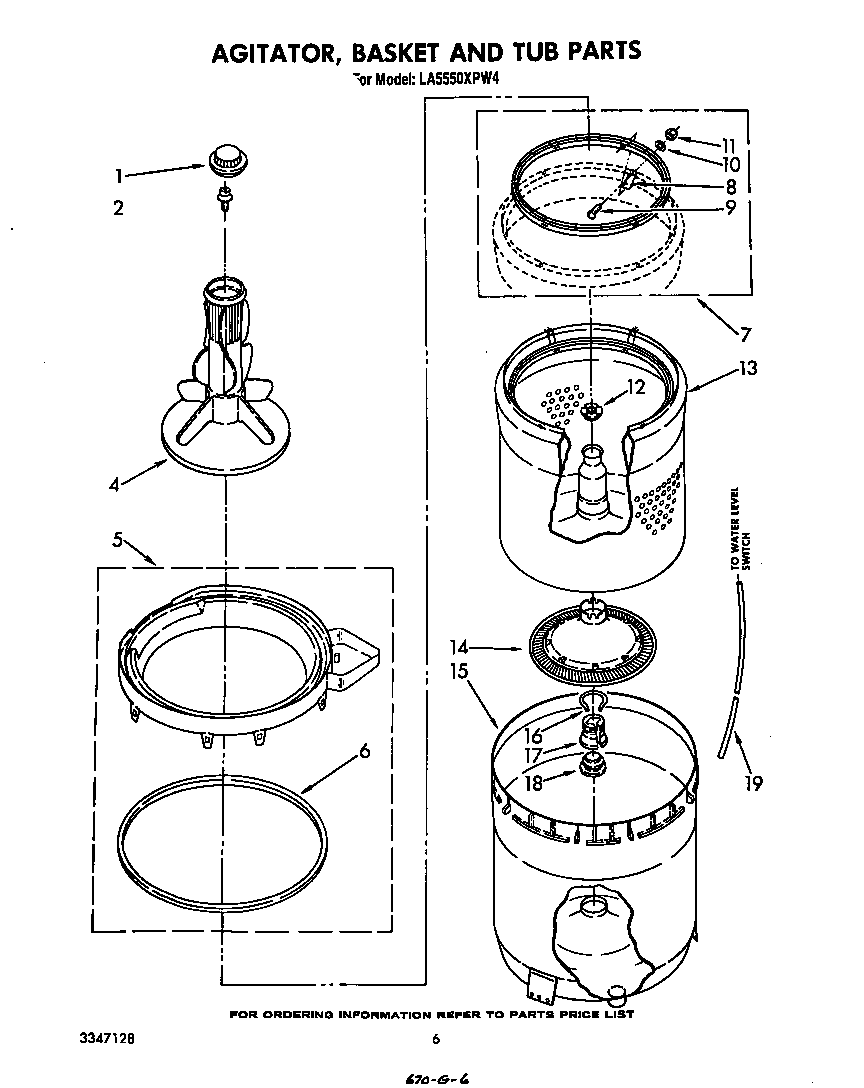 Whirlpool LA5550XPW4 agitator, basket and tub diagram
