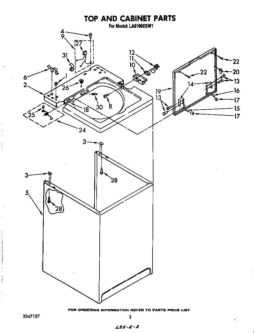 Whirlpool LA6100XSW1 top and cabinet diagram