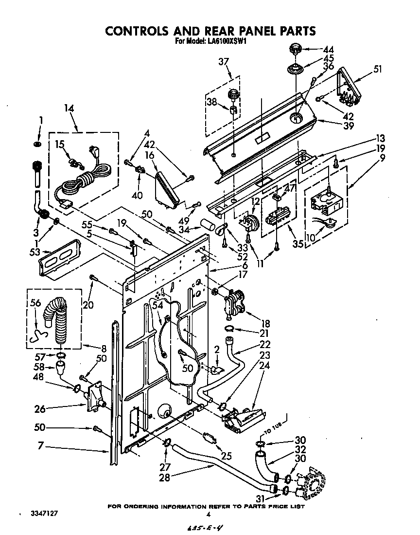 Whirlpool LA6100XSW1 controls and rear panel diagram
