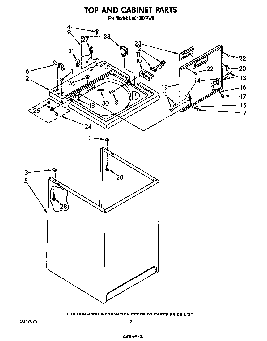 Whirlpool LA6400XPW6 top and cabinet diagram