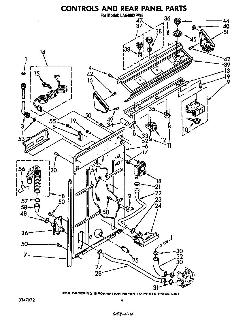 Whirlpool LA6400XPW6 controls and rear panel diagram