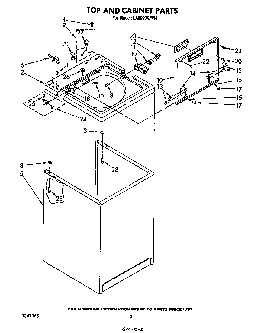 Whirlpool LA6000XPW5 top and cabinet diagram