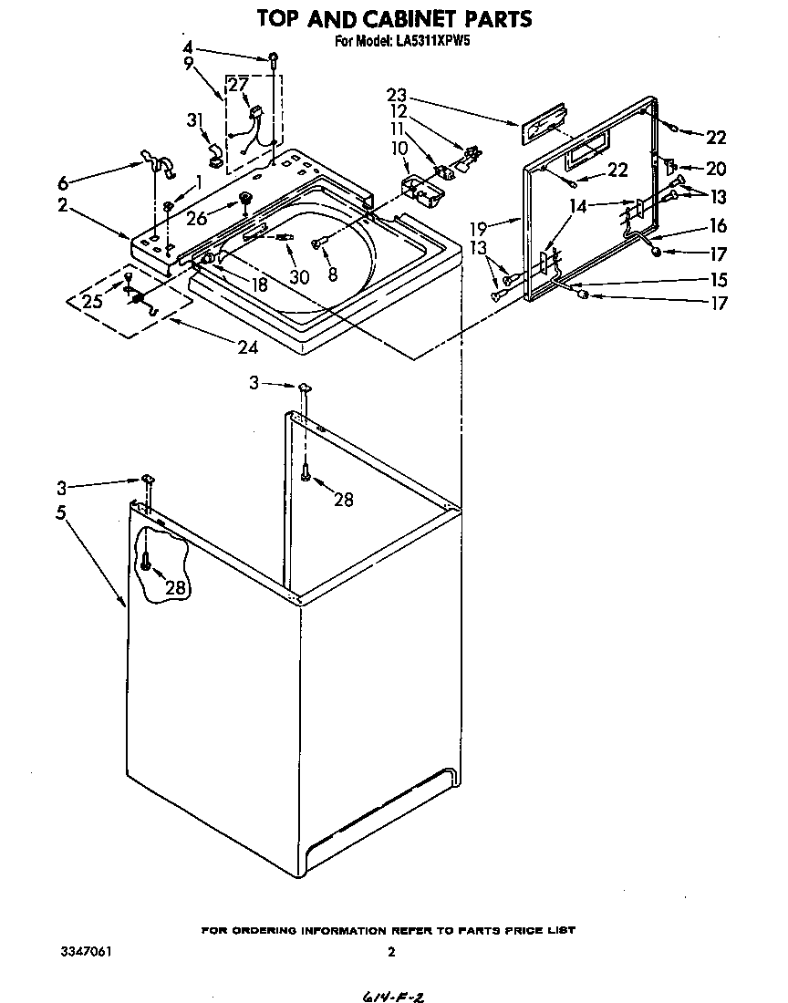 Whirlpool LA5311XPW5 top and cabinet diagram