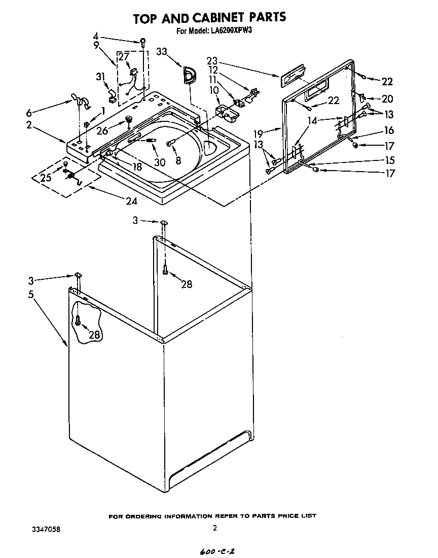 Whirlpool LA6200XPW3 top and cabinet diagram