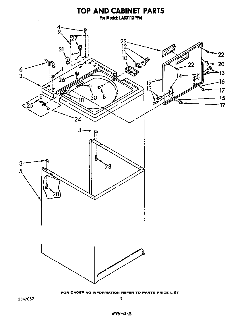 Whirlpool LA5311XPW4 top and cabinet diagram