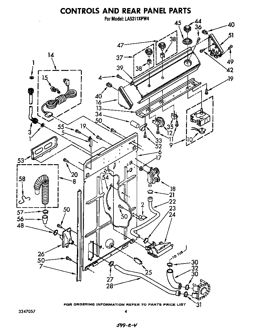Whirlpool LA5311XPW4 controls and rear panel diagram