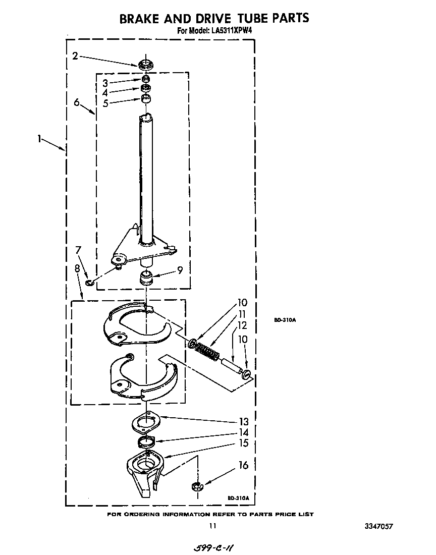 Whirlpool LA5311XPW4 brake and drive tube diagram