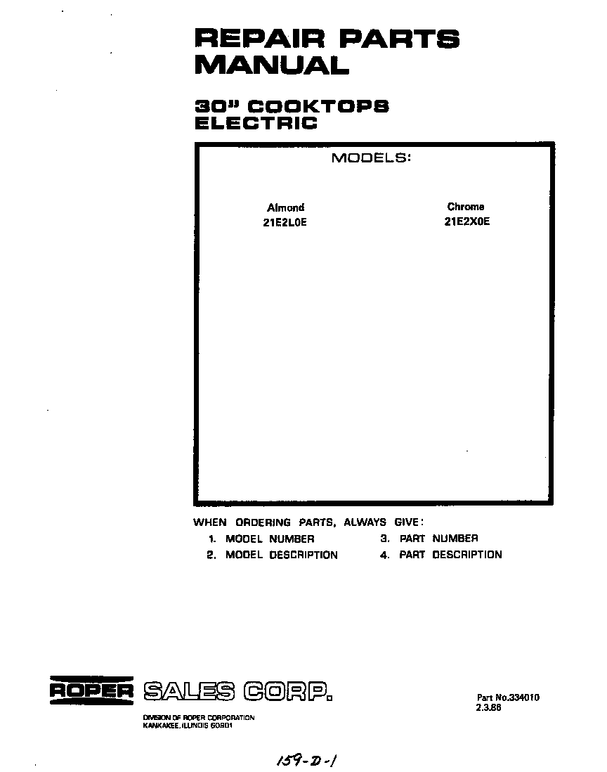 Roper 21E2*0E front cover diagram