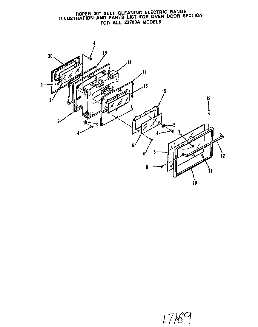 Roper 2276*0A oven door diagram