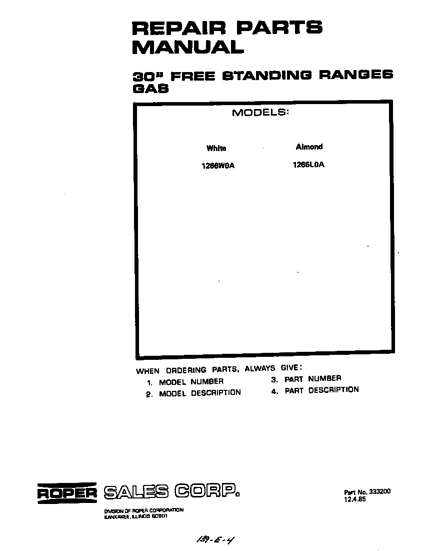 Roper 1266*0A cover page-text only diagram