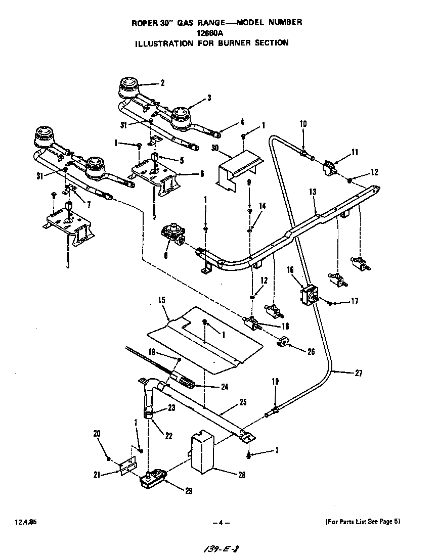 Roper 1266*0A burner diagram
