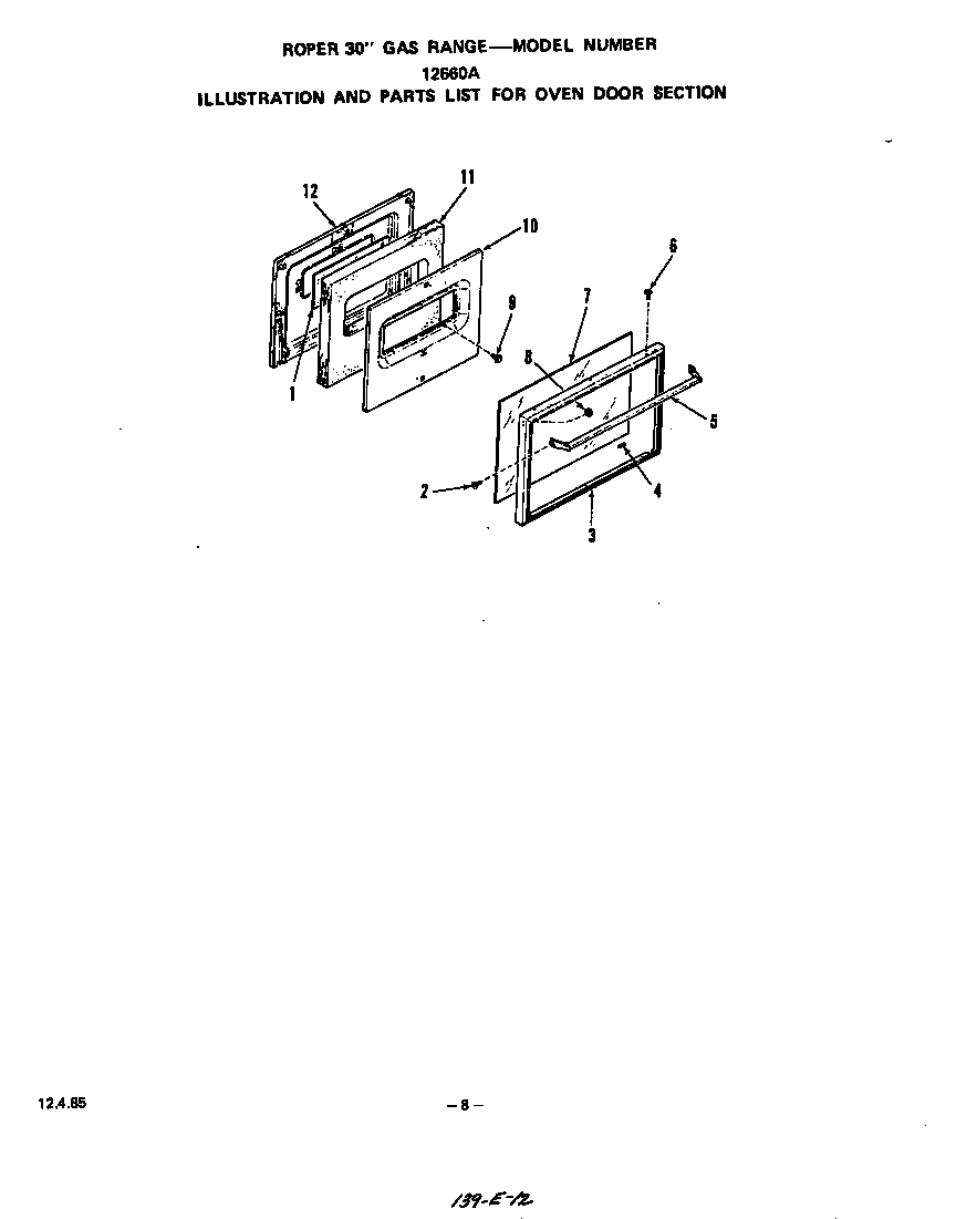 Roper 1266*0A oven door diagram