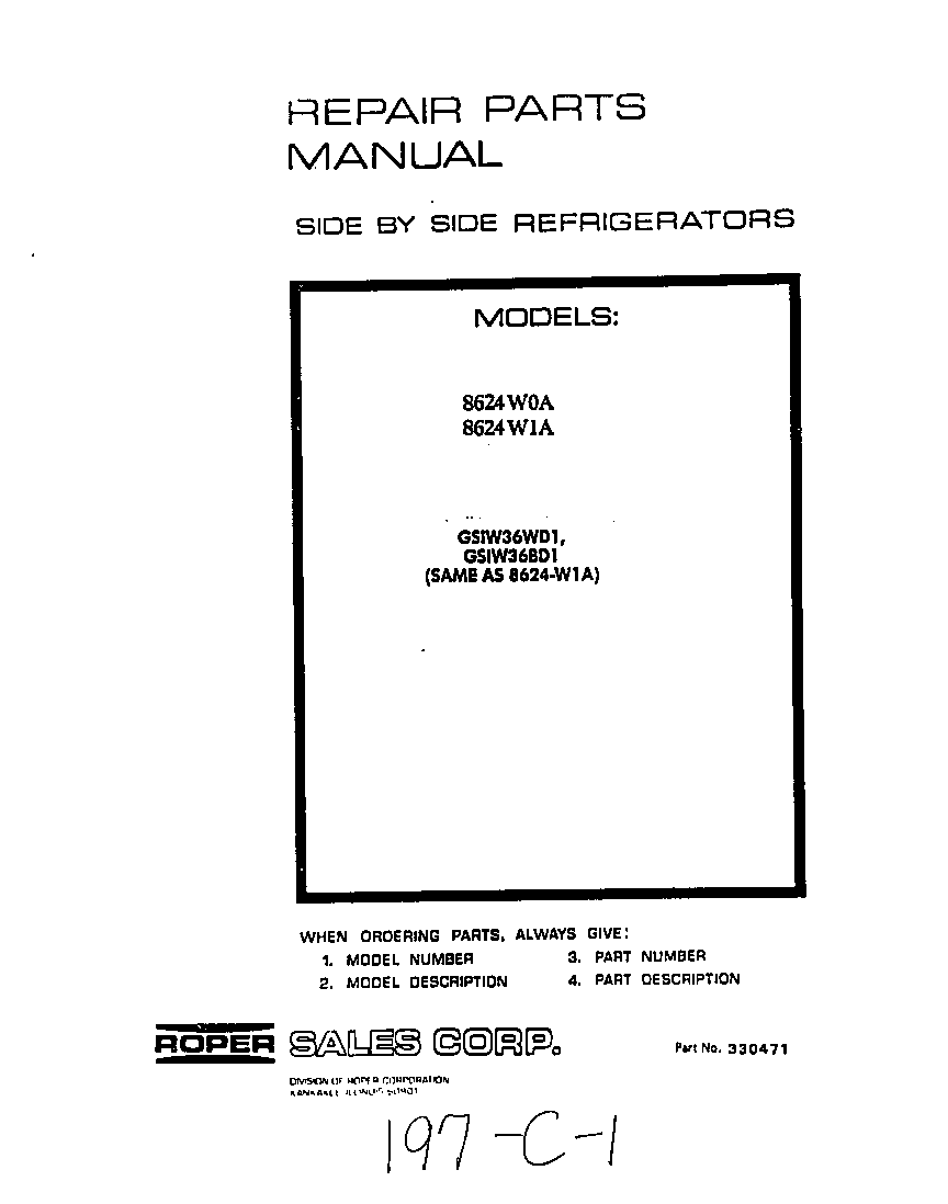 Roper 8624W0A front cover diagram